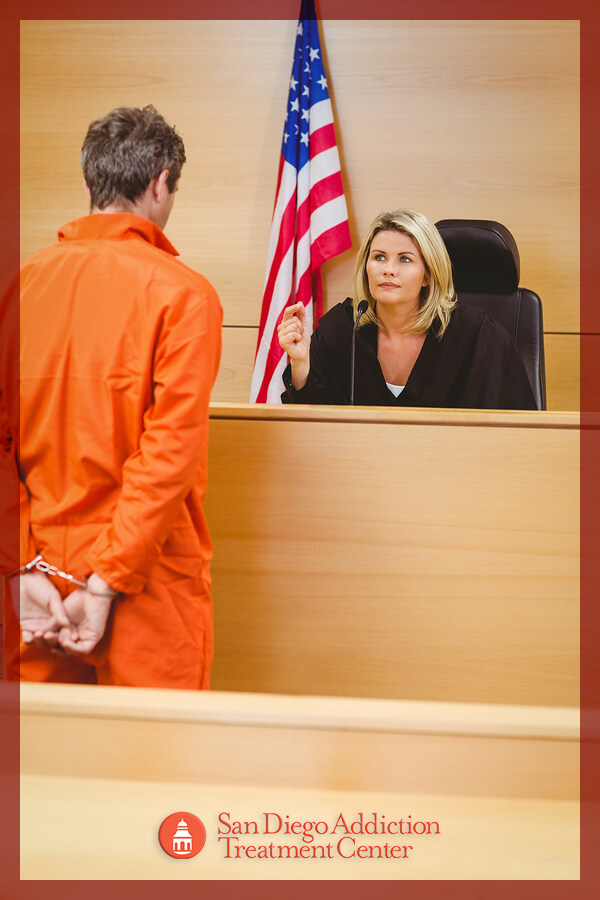 Female judge sentencing a criminal in court