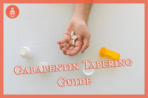 man holding gabapentin pills in hand next to pill bottles